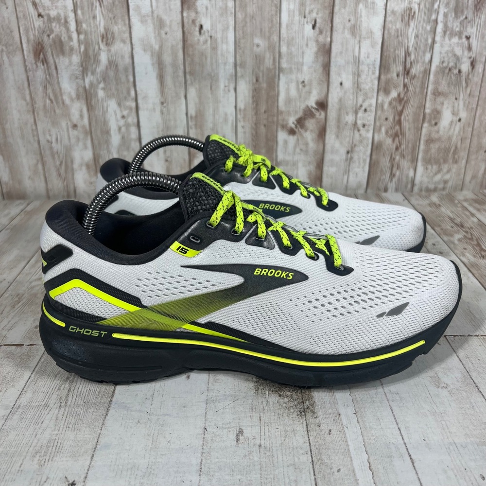 Brooks Ghost 15 Womens Running Shoes White Black Neon Yellow 1203801B125 Size 10
